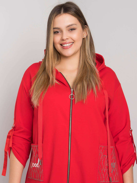 Czerwona bluza plus size z kapturem i aplikacjami