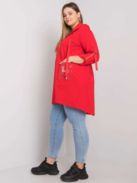 Czerwona bluza plus size z kapturem i aplikacjami