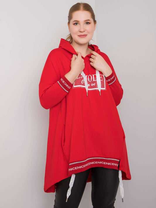 Czerwona bluza damska plus size z kieszenią