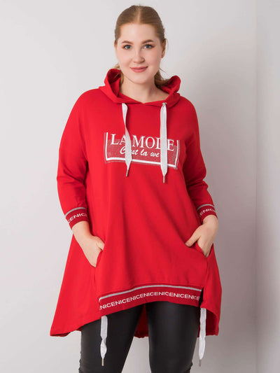 Czerwona bluza damska plus size z kieszenią
