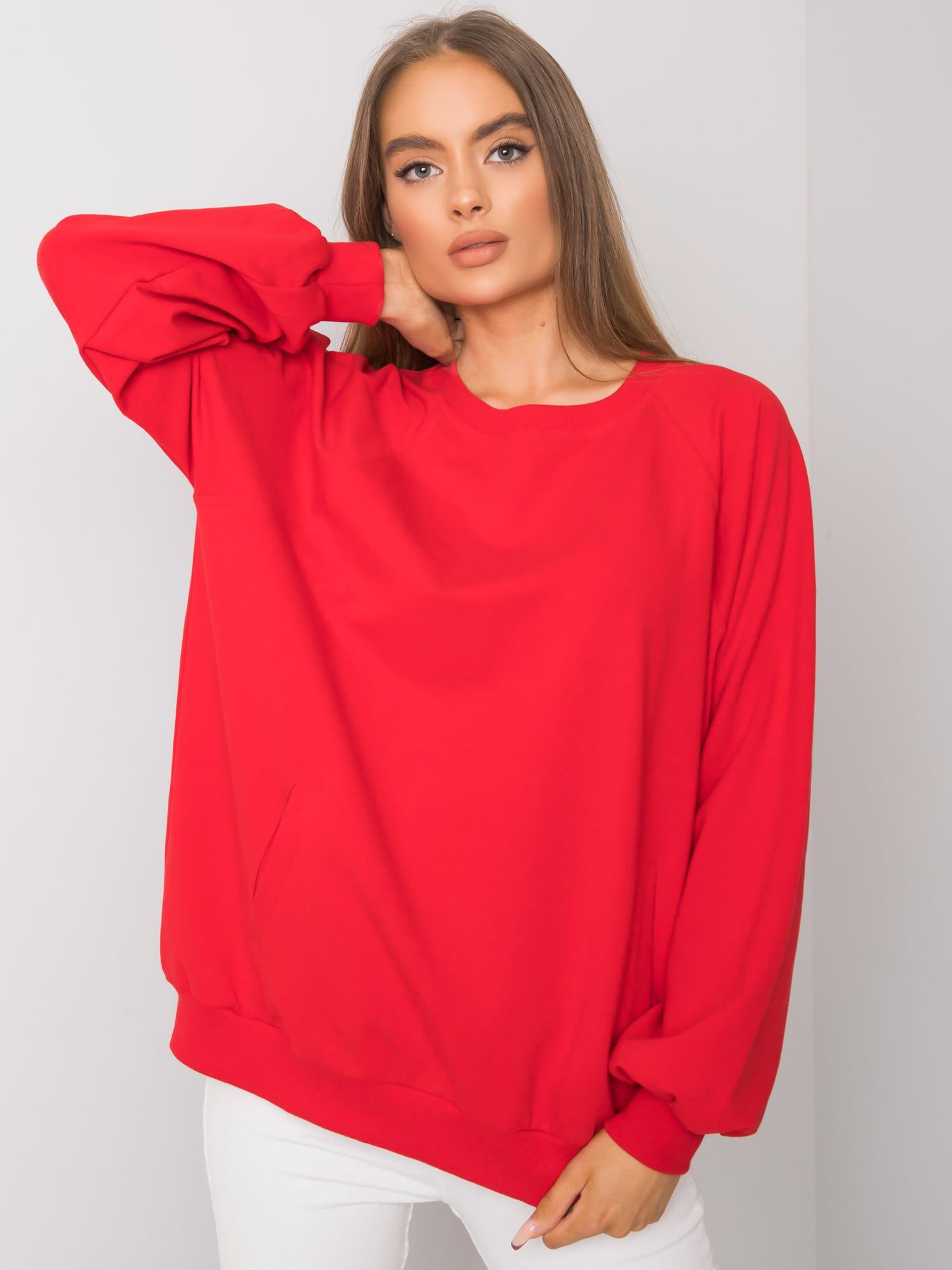 RUE PARIS Czerwona bawełniana bluza bez kaptura
