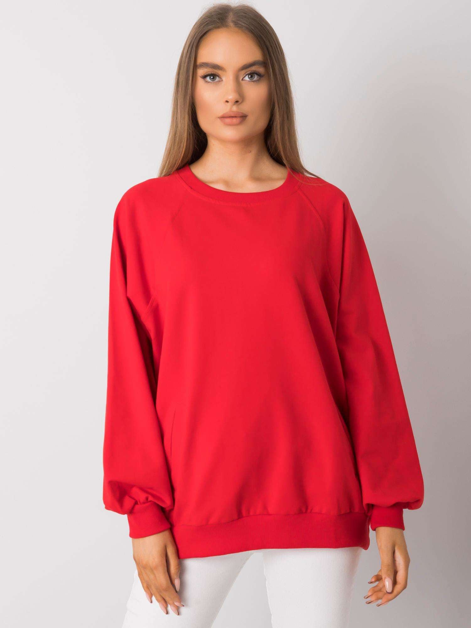 RUE PARIS Czerwona bawełniana bluza bez kaptura