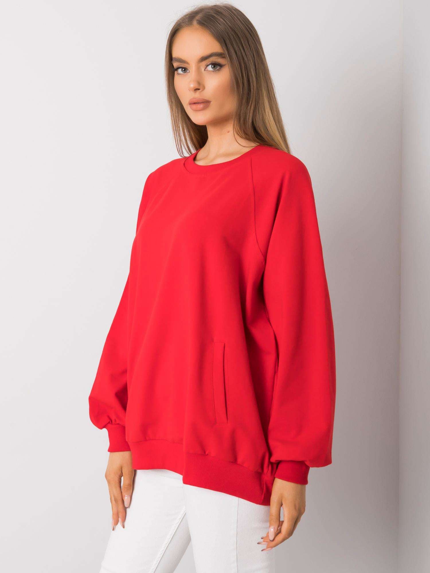RUE PARIS Czerwona bawełniana bluza bez kaptura