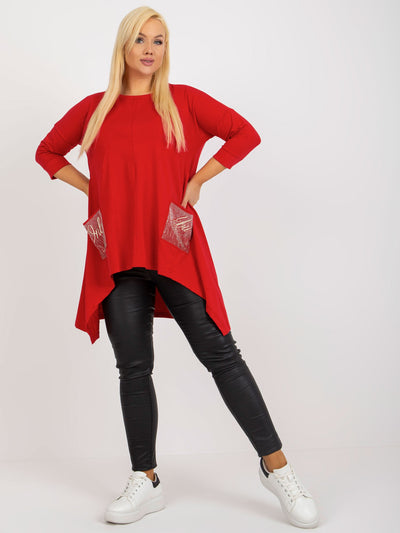 Czerwona długa bluzka plus size z rękawem 3/4