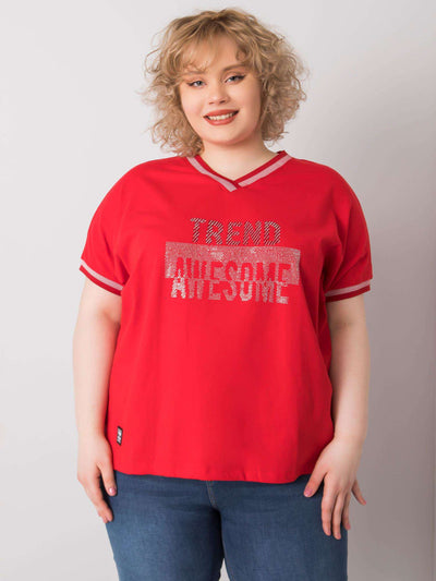 Czerwona damska bluzka plus size z aplikacją