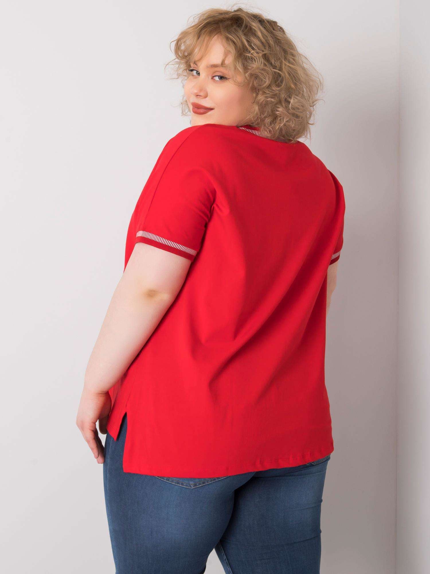 Czerwona damska bluzka plus size z aplikacją