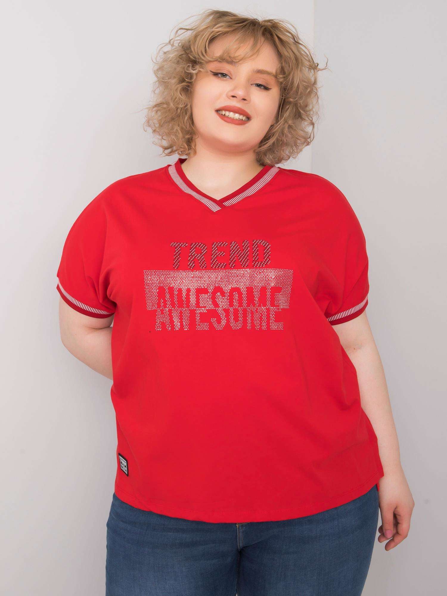 Czerwona damska bluzka plus size z aplikacją