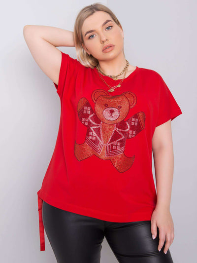 Czerwona bluzka plus size z dżetami
