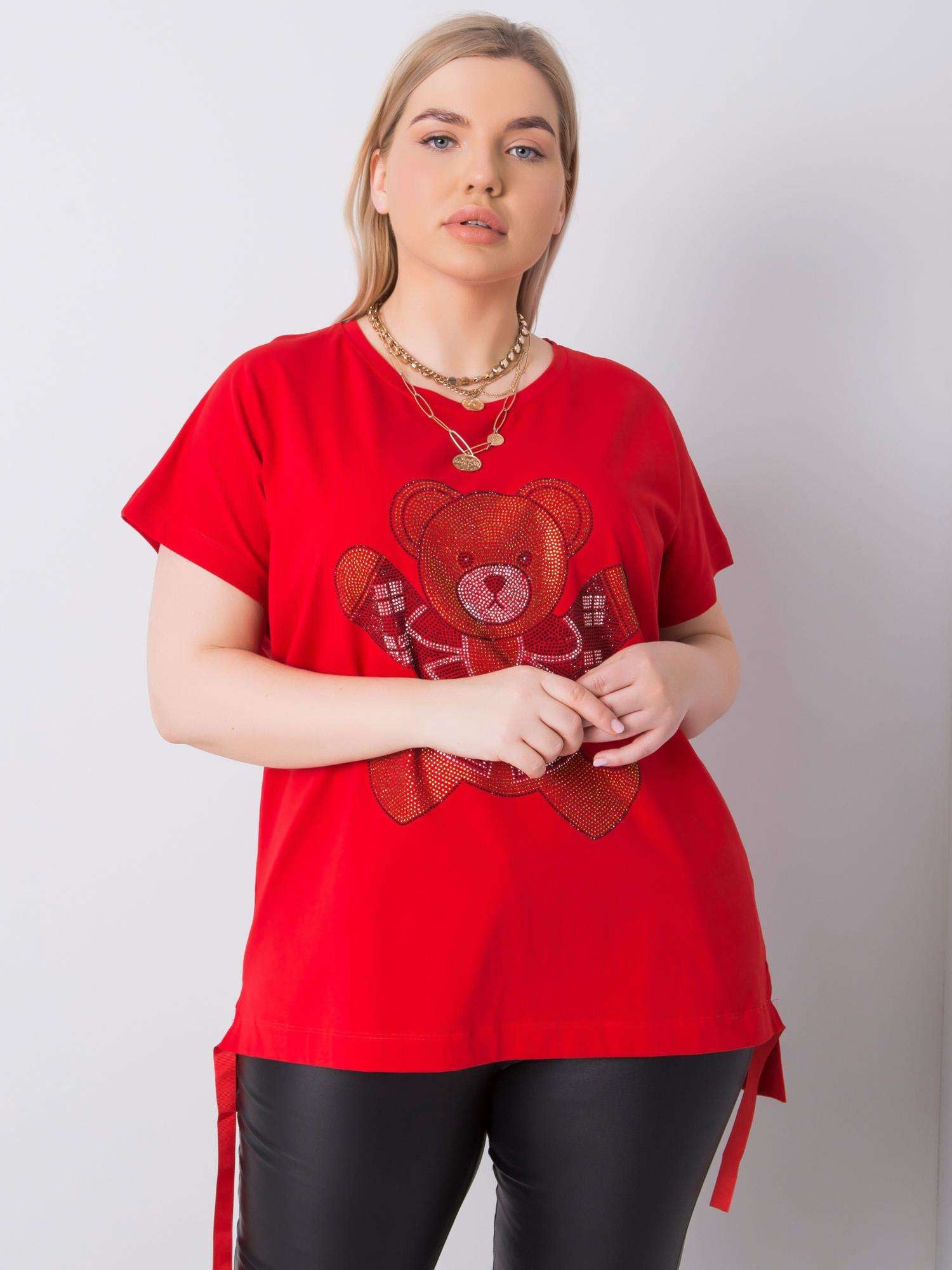Czerwona bluzka plus size z dżetami