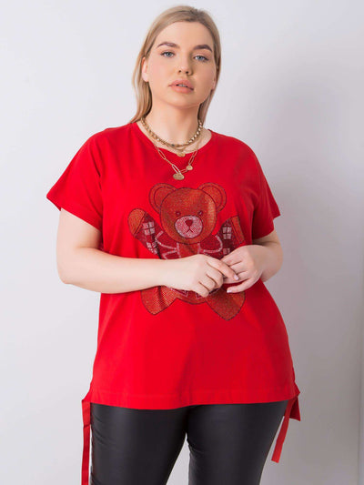 Czerwona bluzka plus size z dżetami