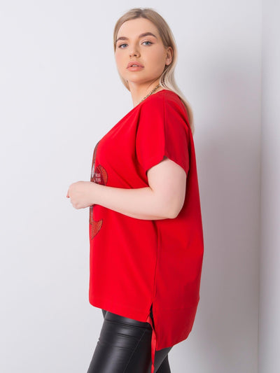 Czerwona bluzka plus size z dżetami