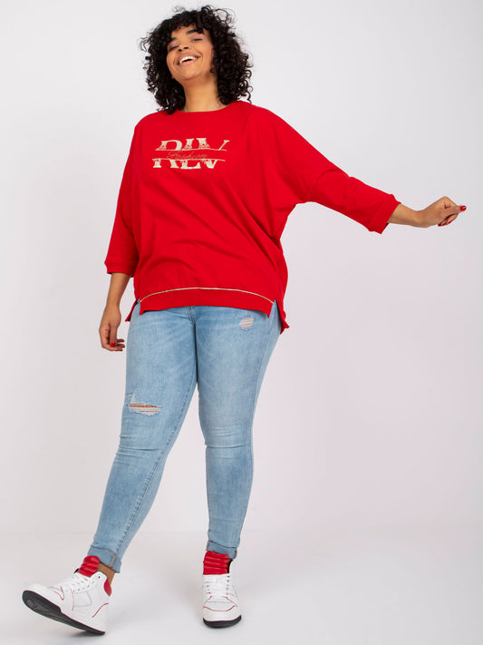Czerwona bluzka plus size z printem