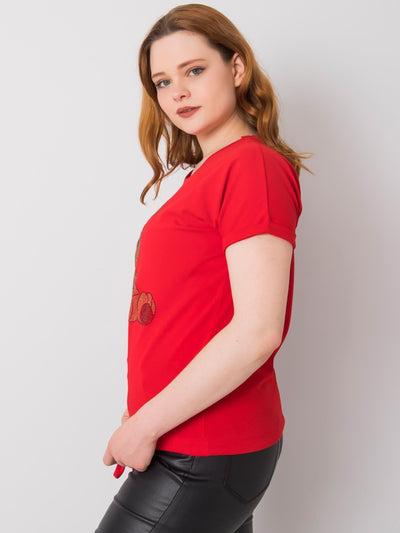 Czerwona bluzka plus size z troczkami