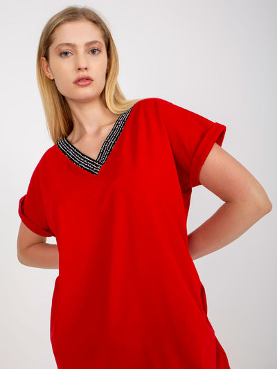 Czerwona bluzka plus size z dekoltem w serek