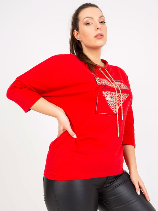 Czerwona codzienna bluzka plus size z bawełny