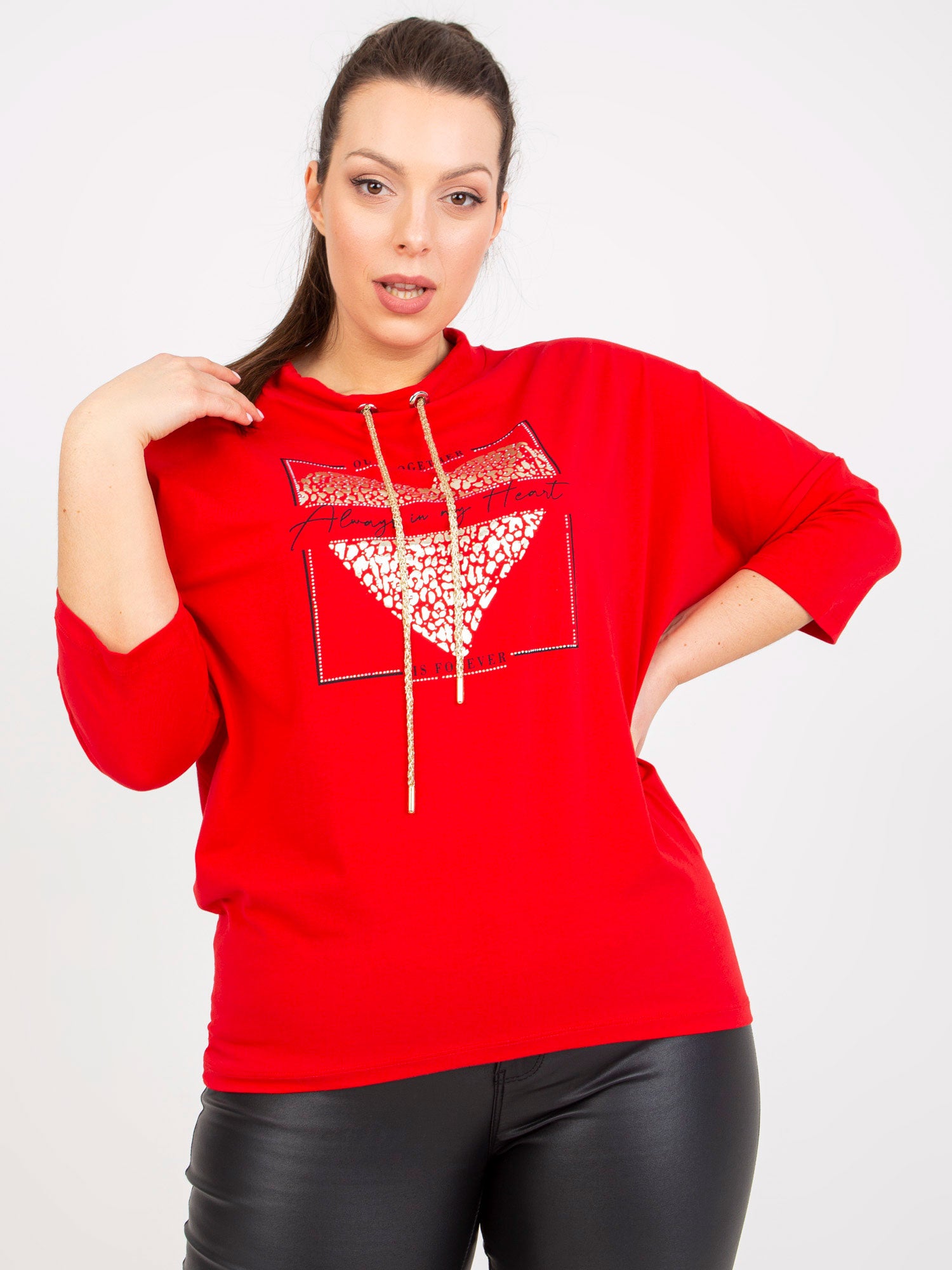 Czerwona codzienna bluzka plus size z bawełny