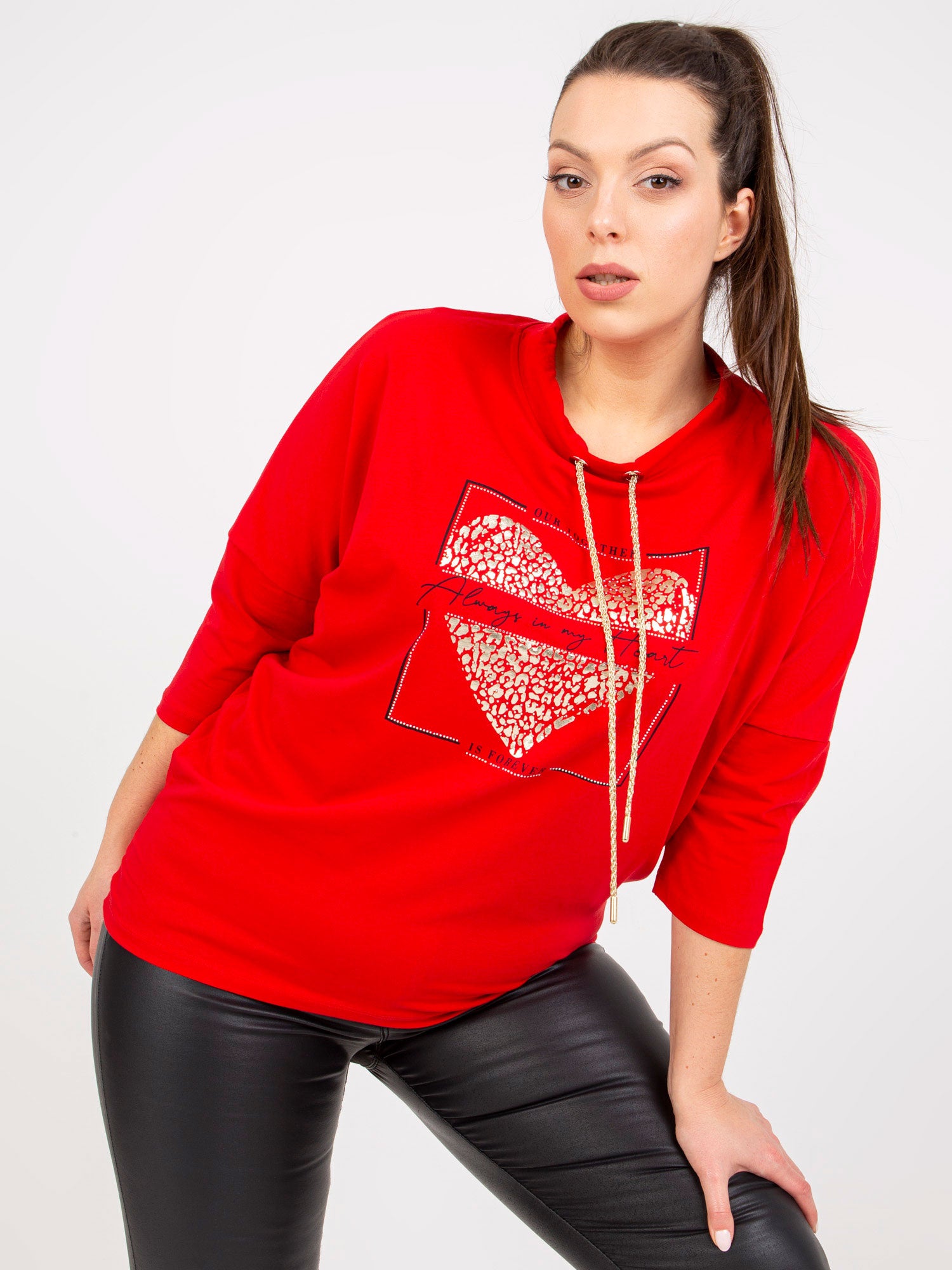Czerwona codzienna bluzka plus size z bawełny