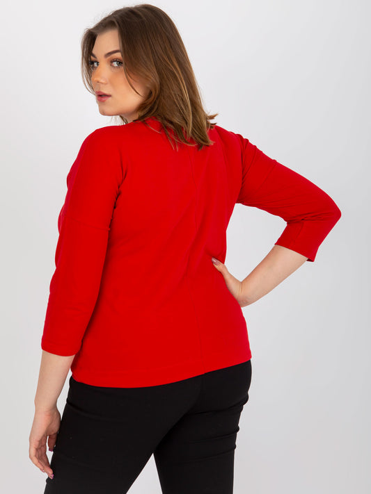 Czerwona bluzka plus size z nadrukiem i rękawem 3/4