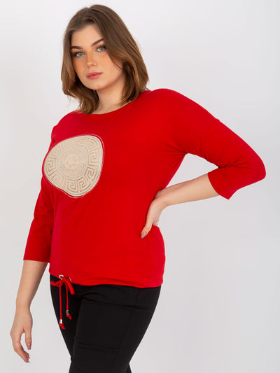 Czerwona bluzka plus size z nadrukiem i rękawem 3/4