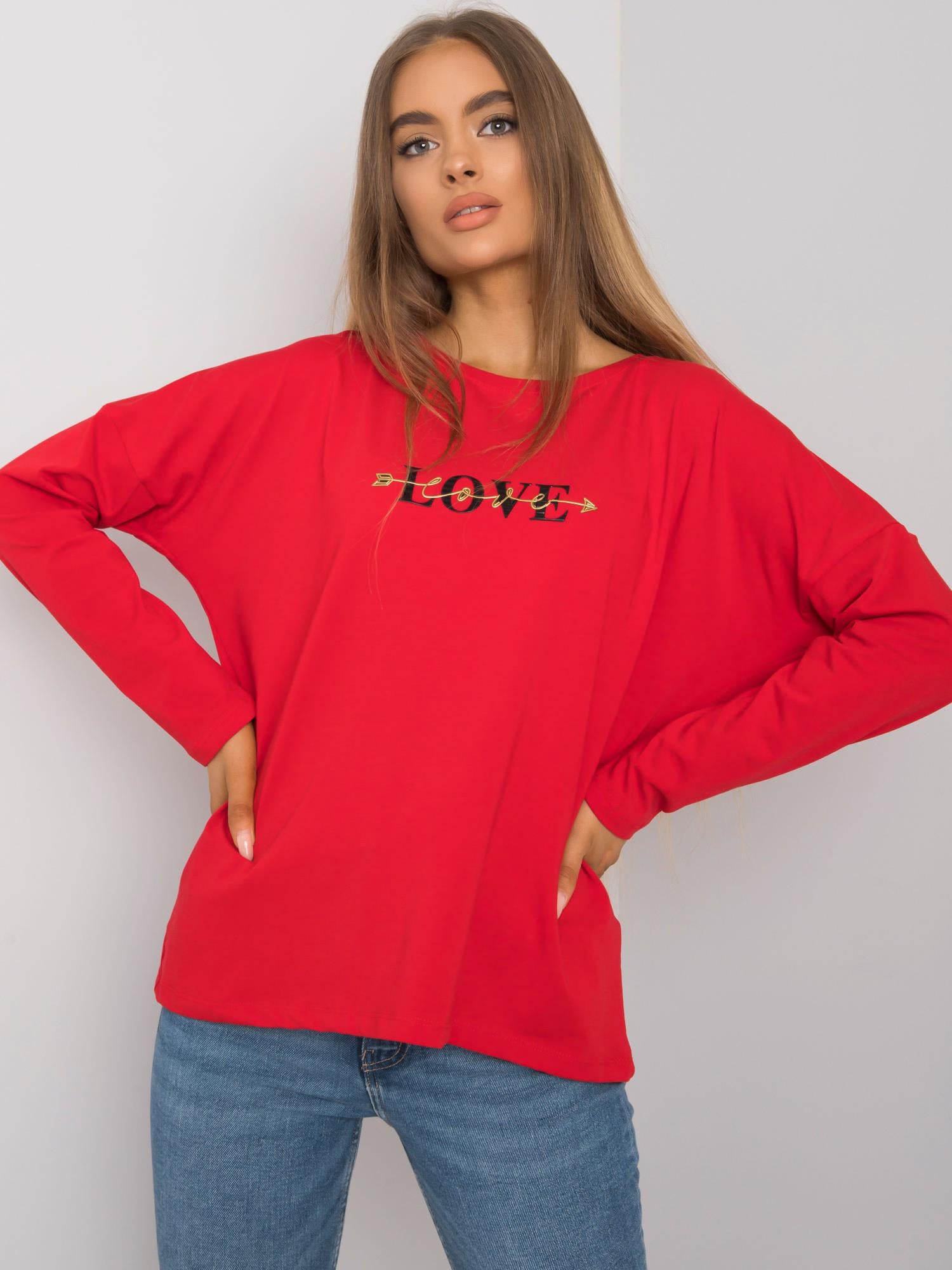 RUE PARIS Czerwony bawełniany longsleeve damski