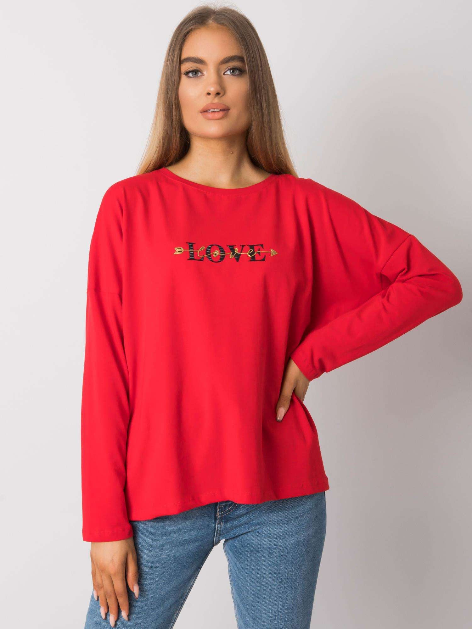 RUE PARIS Czerwony bawełniany longsleeve damski