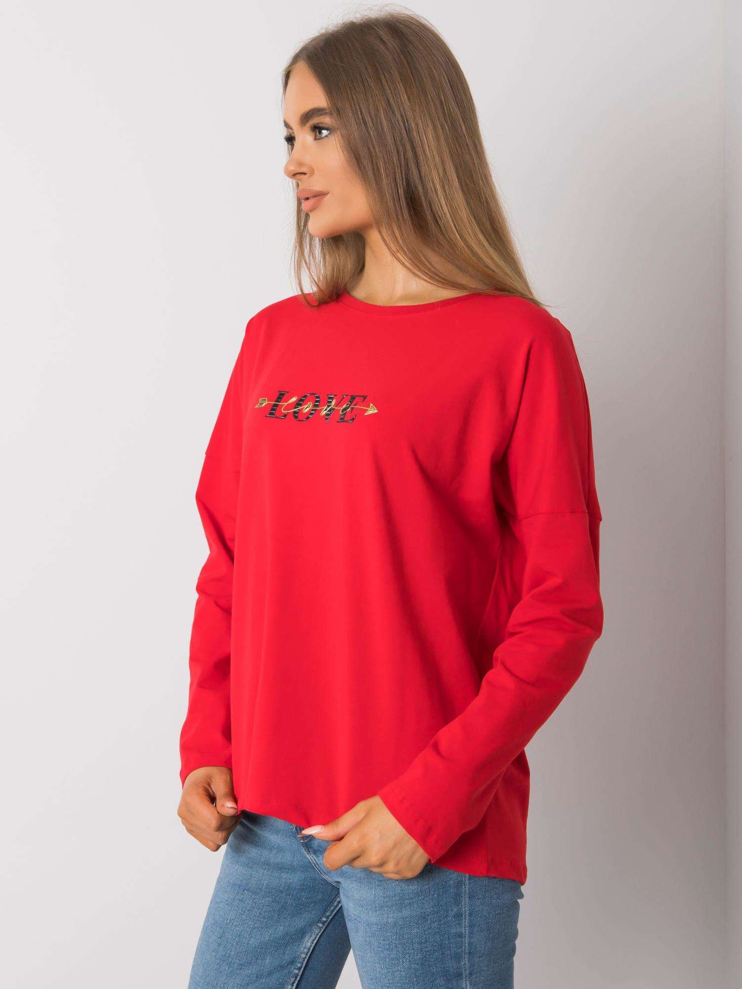 RUE PARIS Czerwony bawełniany longsleeve damski