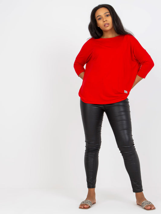 Czerwona gładka bluzka plus size z bawełny