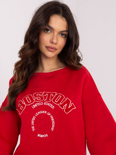 Czerwona bluza bez kaptura z napisem Boston