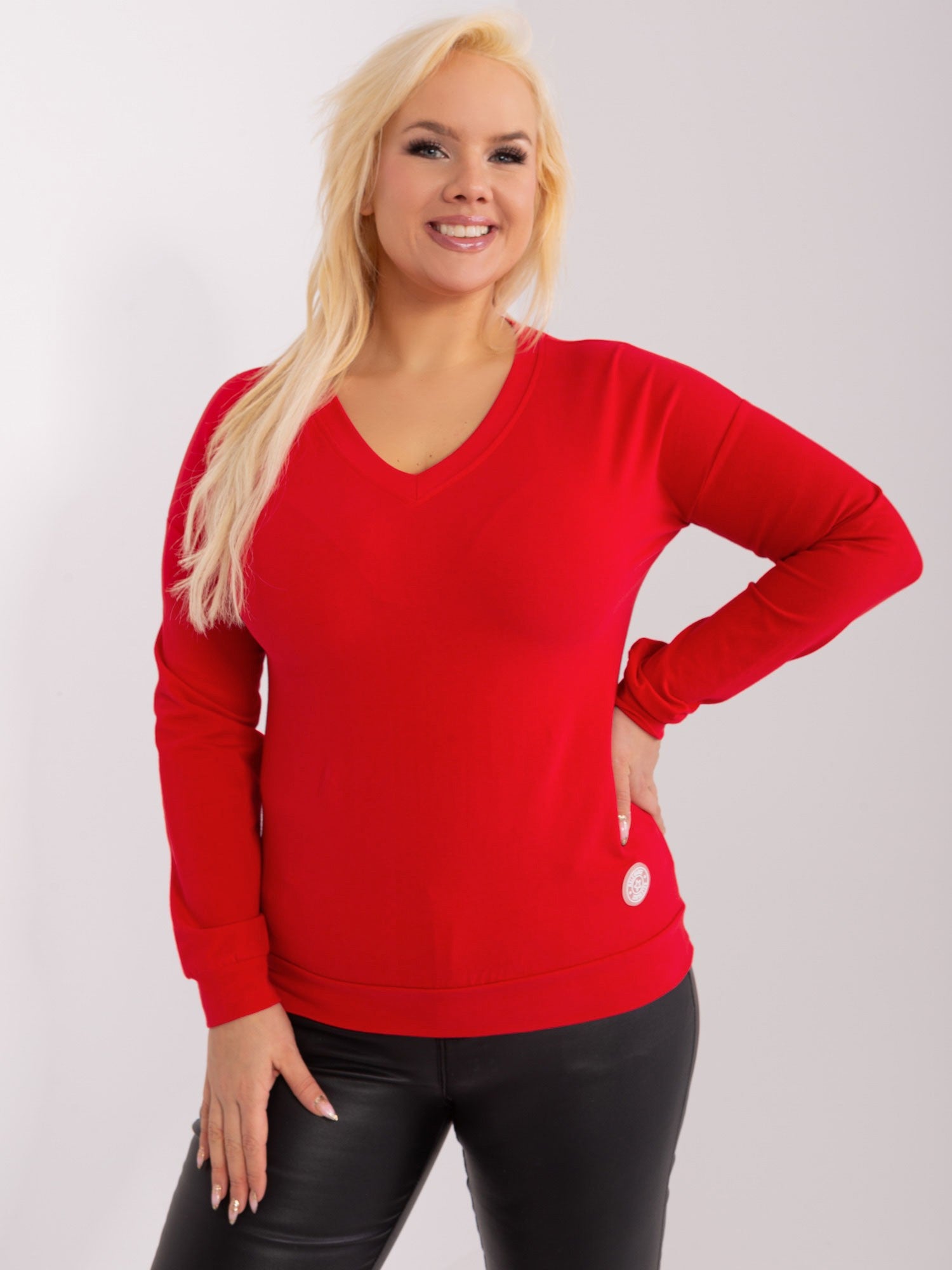 Czerwona bluzka plus size z długim rękawem
