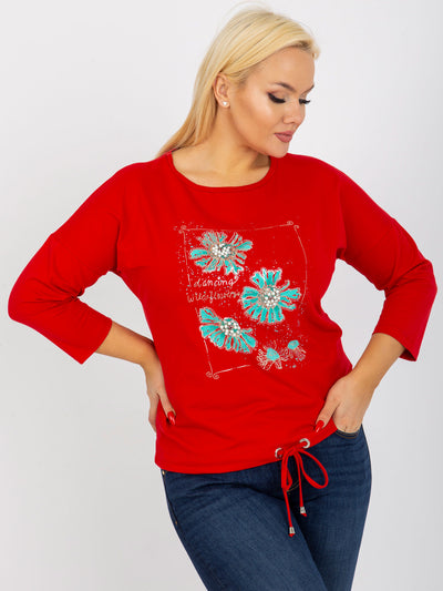 Czerwona damska bluzka plus size ze ściągaczem