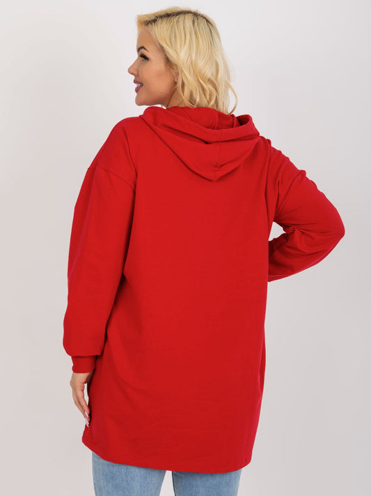 Czerwona dłuższa bluza plus size z napisami