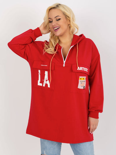 Czerwona dłuższa bluza plus size z napisami