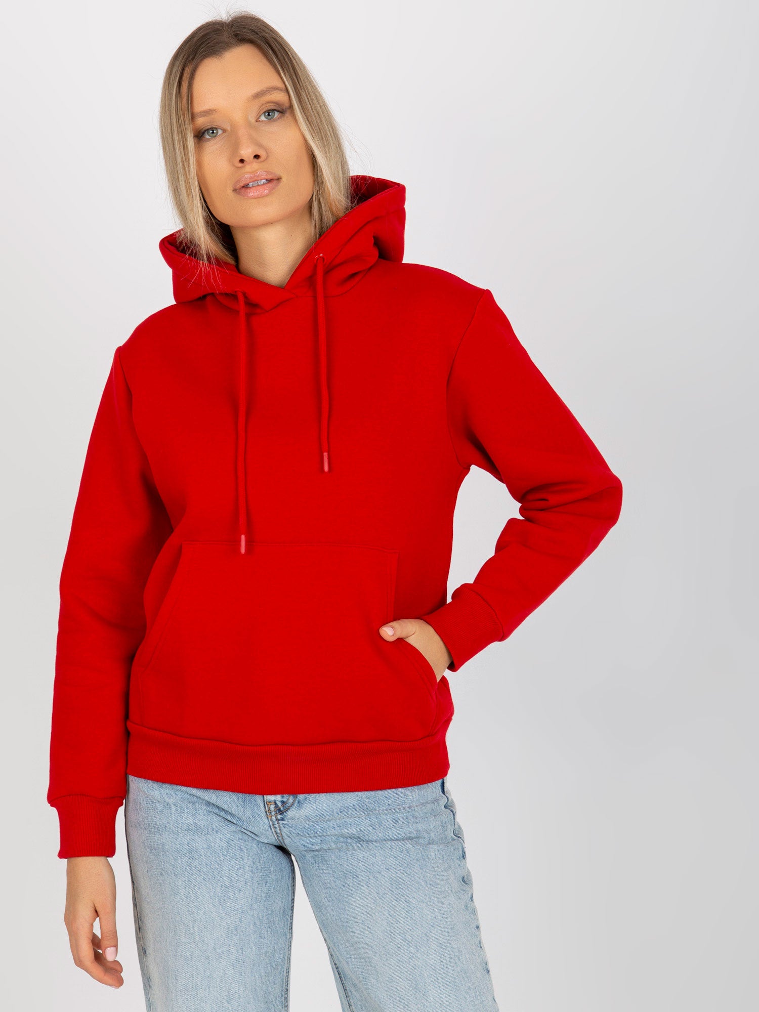 Czerwona dresowa bluza basic kangurka RUE PARIS