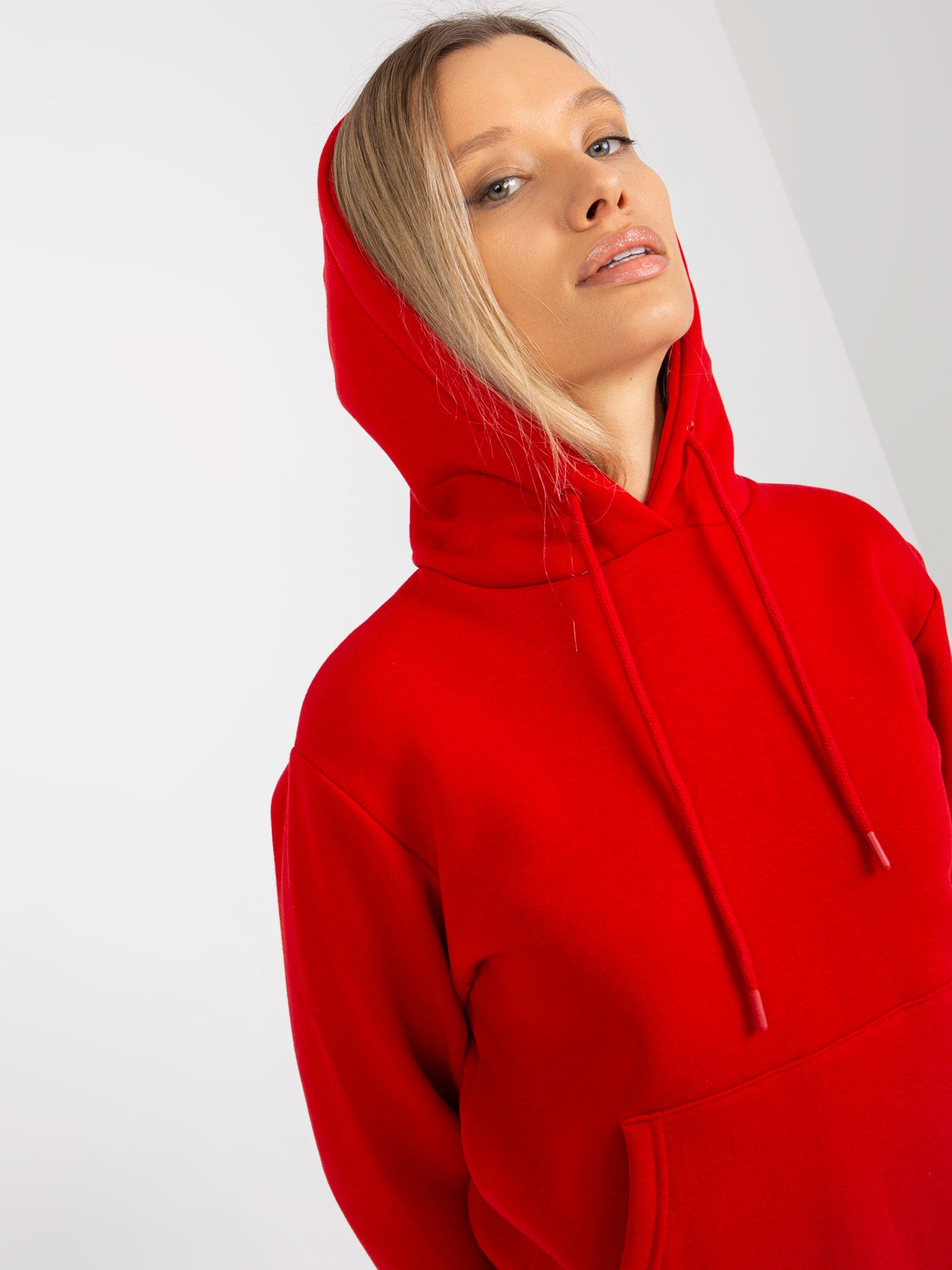 Czerwona dresowa bluza basic kangurka RUE PARIS