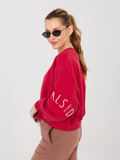 NATURAL SIDE Czerwona krótka bluza z haftowanym napisem
