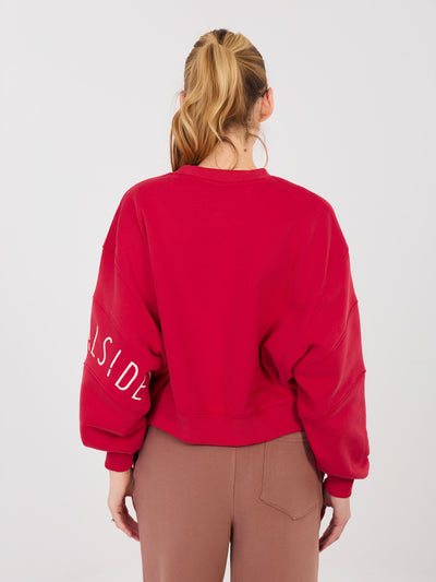 NATURAL SIDE Czerwona krótka bluza z haftowanym napisem