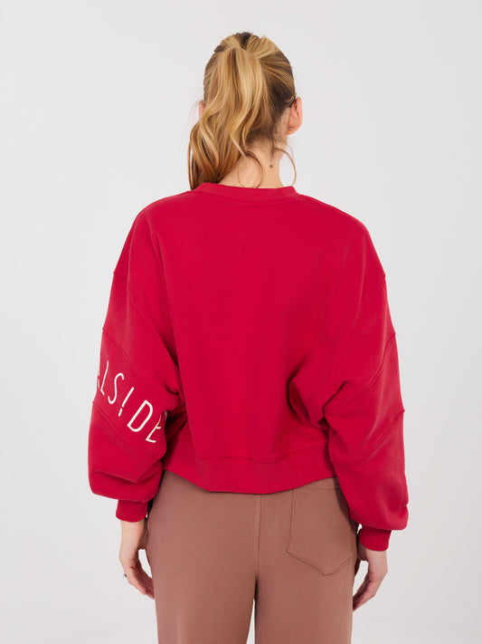 NATURAL SIDE Czerwona krótka bluza z haftowanym napisem