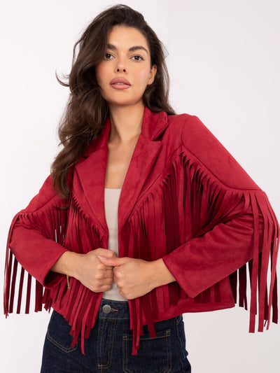 RUE PARIS Czerwona kowbojska kurtka bez zapięcia