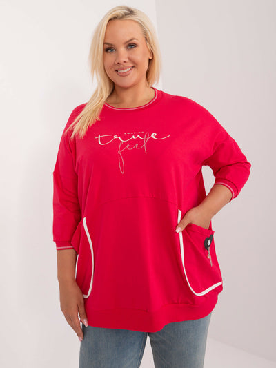Czerwona casualowa bluzka plus size z aplikacją