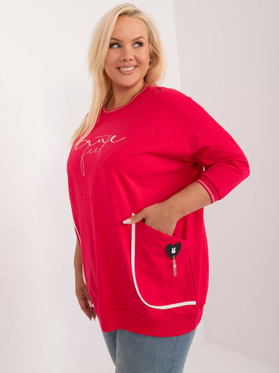 Czerwona casualowa bluzka plus size z aplikacją