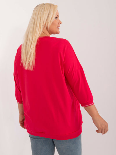 Czerwona casualowa bluzka plus size z aplikacją