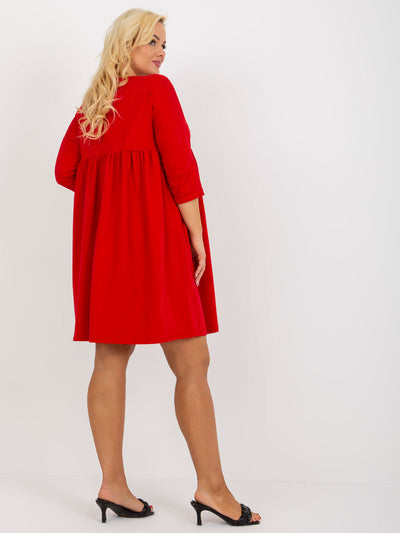 Czerwona dresowa sukienka plus size basic z kieszeniami