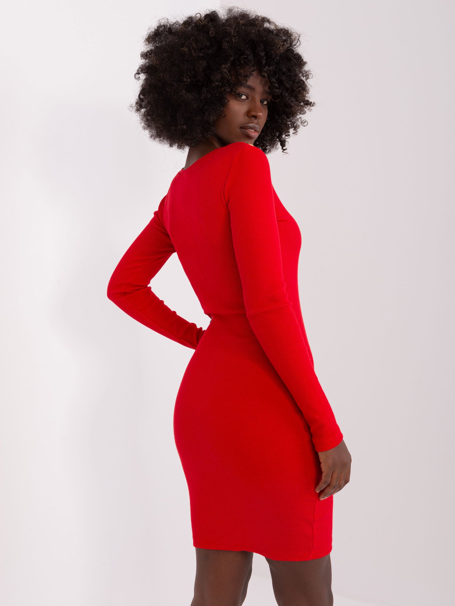 RUE PARIS Czerwona prążkowana sukienka bodycon