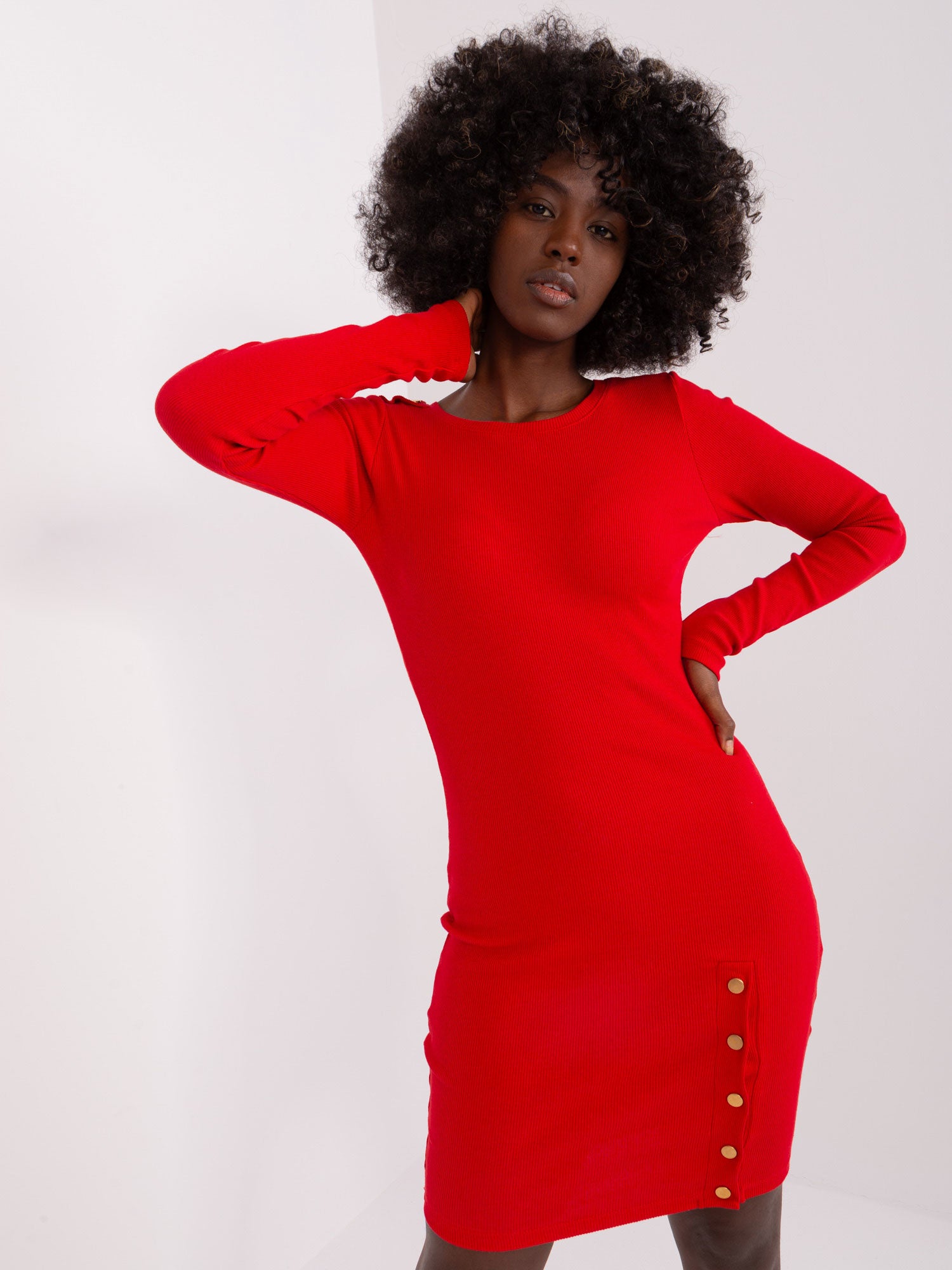 RUE PARIS Czerwona prążkowana sukienka bodycon