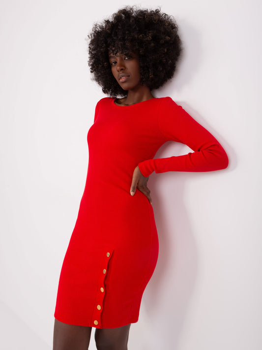 RUE PARIS Czerwona prążkowana sukienka bodycon