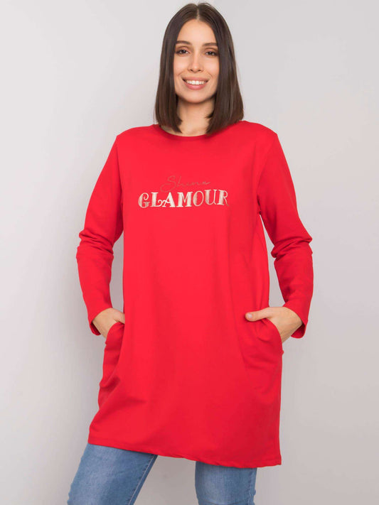 Czerwona tunika plus size z napisem
