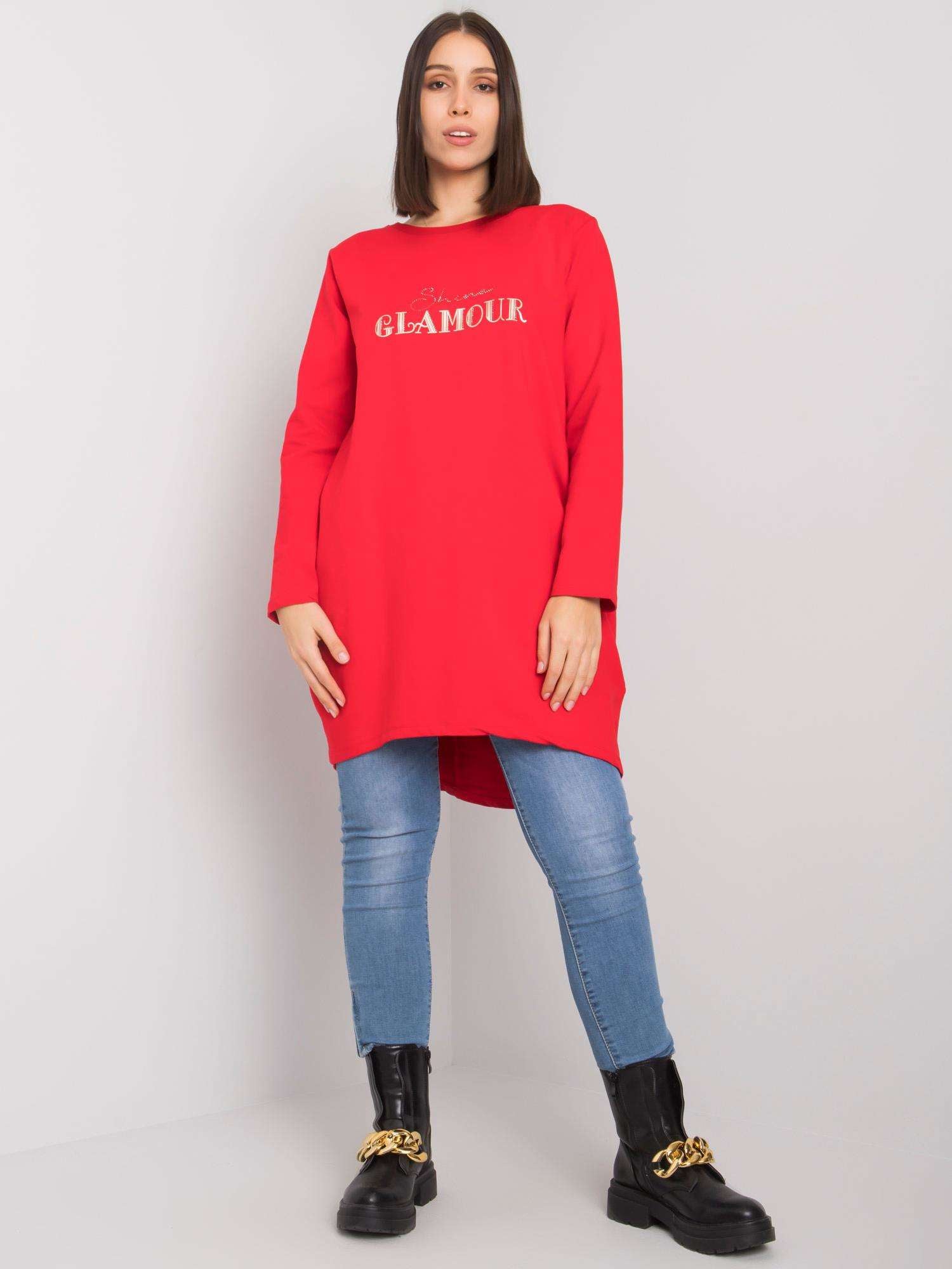 Czerwona tunika plus size z napisem