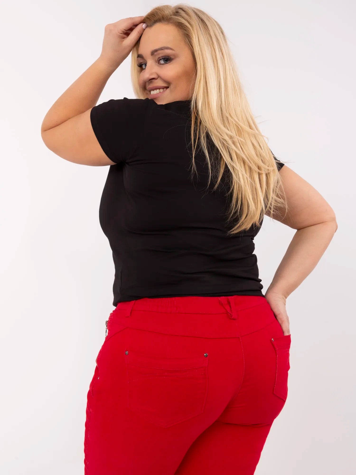 Czerwone spodnie plus size z gumką