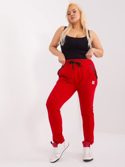 Czerwone dresowe spodnie plus size z wiązaniem