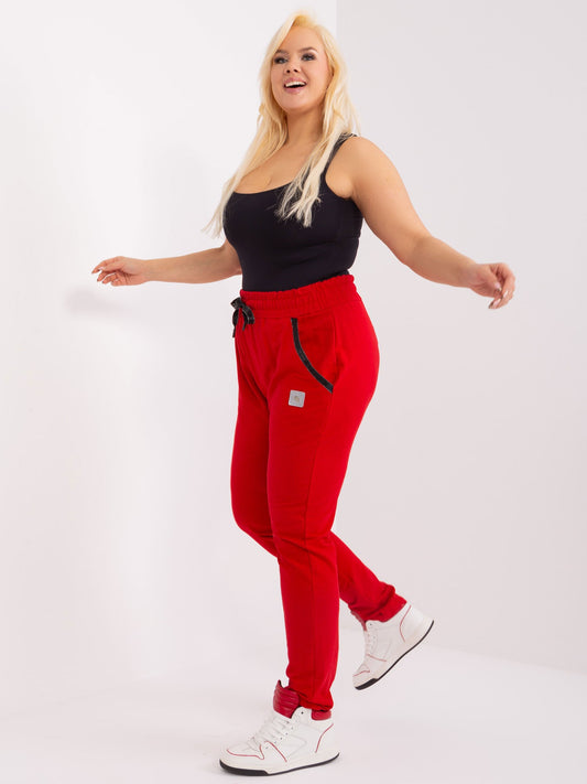 Czerwone dresowe spodnie plus size z wiązaniem